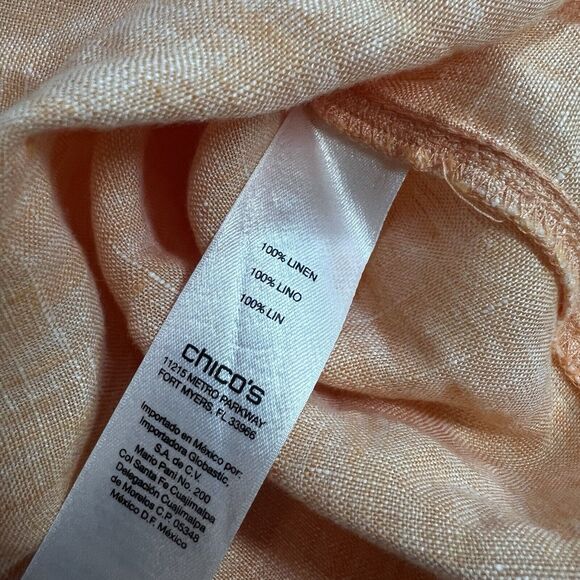 Chico's Linen Henley Tunic Top Womens 1 Orange Coral Top Popover EUC Creamsicle - Picture 8 of 8